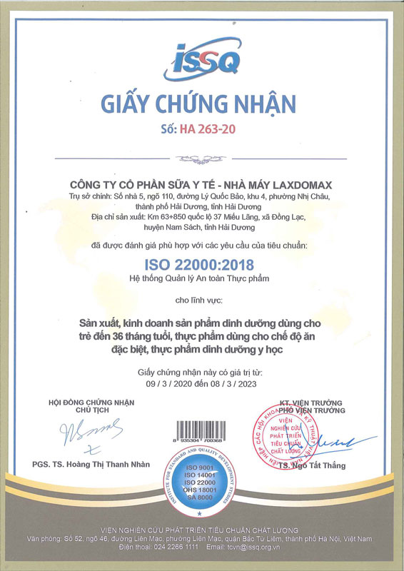 Tư vấn ISO 2200 Nhà máy sản xuất sữa Laxdomax