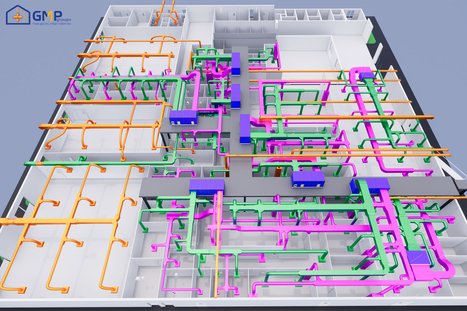 Thiết kế mô hình 3D hệ thống HVAC nhà máy dược phẩm